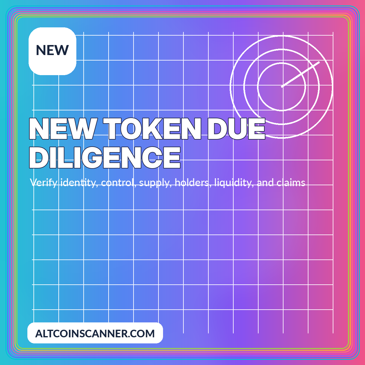 Neon New Altcoin Due Diligence typography card